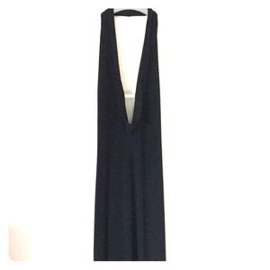 Black halter neck maxi dress.